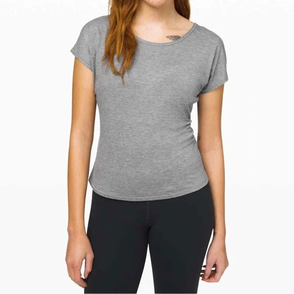 LULULEMON Twist Back Tee Heathered Core Medium Gray - Picture 2 of 10